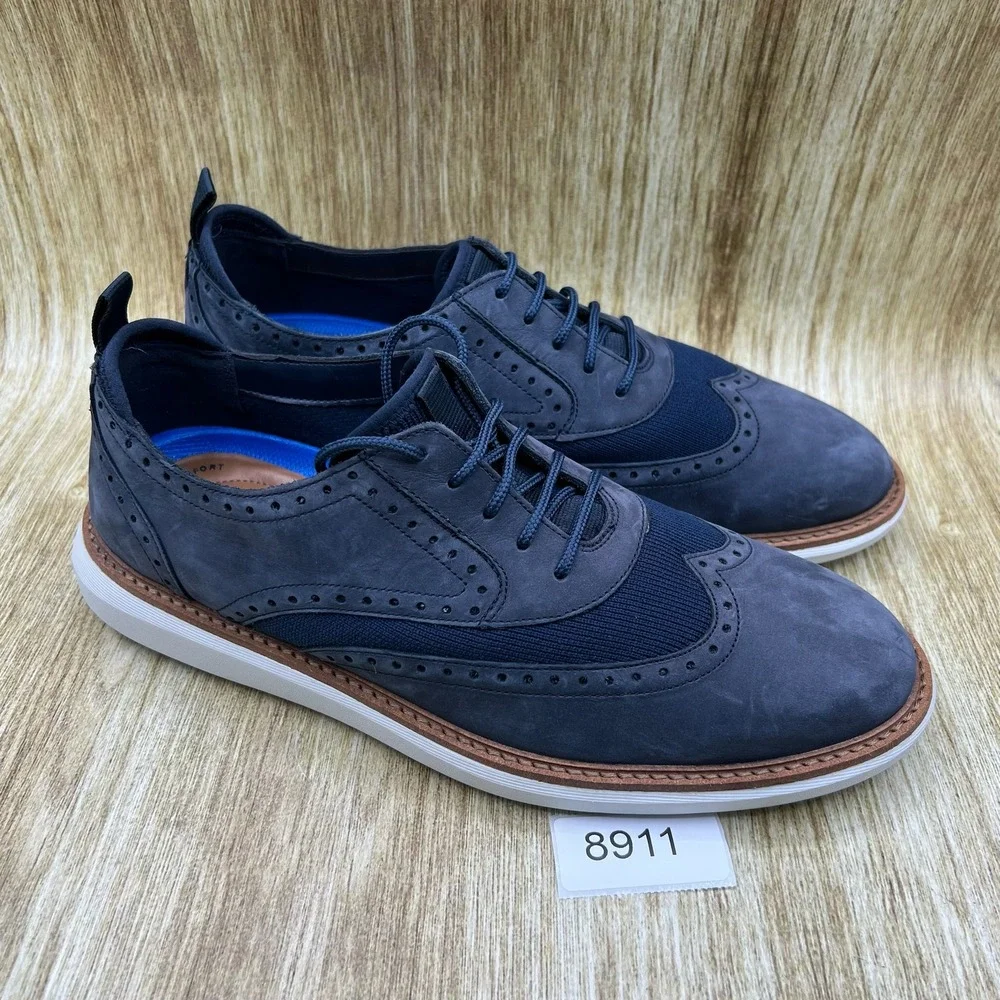 Clarks Brantin Wingtip Oxford Men's Size 8.5 Navy‎ Blue Nubuck Leather Brogue